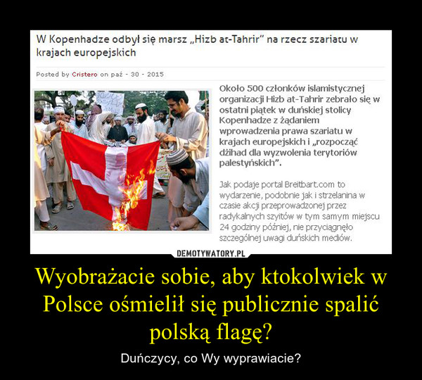 Wyobrażacie sobie, aby ktokolwiek w Polsce ośmielił się publicznie spalić polską flagę? – Duńczycy, co Wy wyprawiacie? 