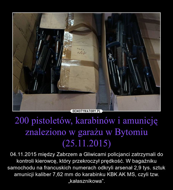 200 pistoletów, karabinów i amunicję znaleziono w garażu w Bytomiu (25.11.2015)