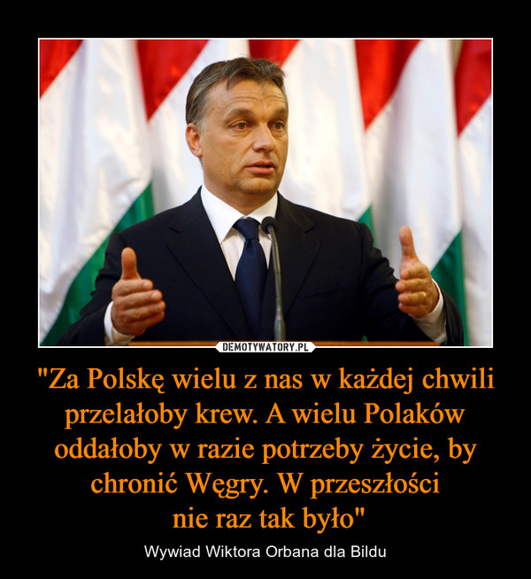 "Za Polskę wielu z nas w każdej chwili przelałoby krew. A wielu Polaków oddałoby w razie potrzeby życie, by chronić Węgry. W przeszłości
 nie raz tak było"