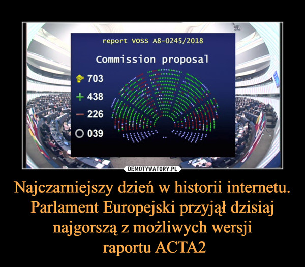 Najczarniejszy dzień w historii internetu. Parlament Europejski przyjął dzisiaj najgorszą z możliwych wersji
 raportu ACTA2