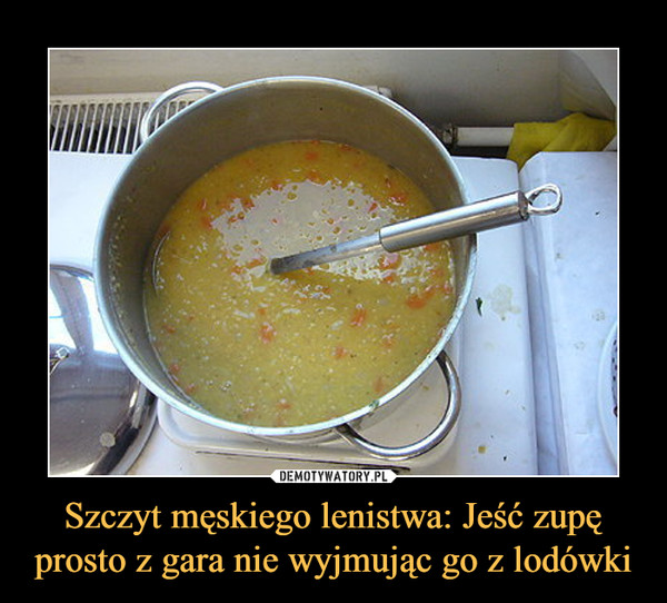 Szczyt męskiego lenistwa: Jeść zupę prosto z gara nie wyjmując go z lodówki –  