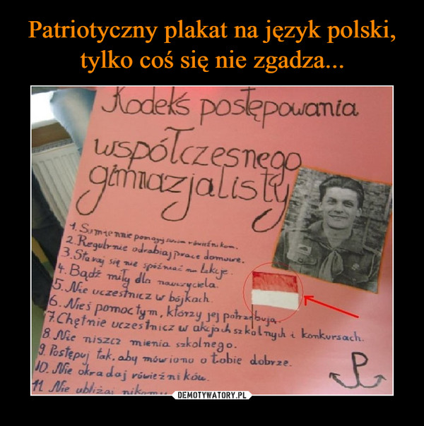 Patriotyczny plakat na język polski, tylko coś się nie zgadza...