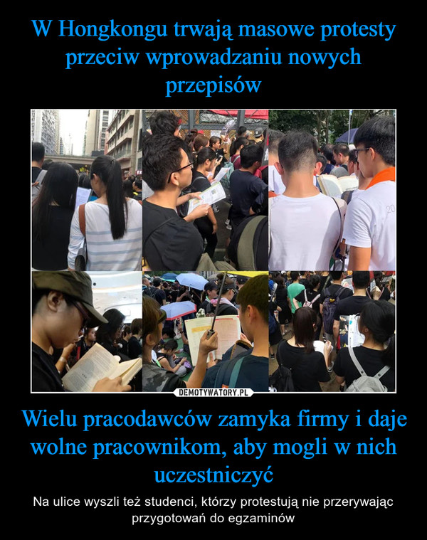 Wielu pracodawców zamyka firmy i daje wolne pracownikom, aby mogli w nich uczestniczyć – Na ulice wyszli też studenci, którzy protestują nie przerywając przygotowań do egzaminów 