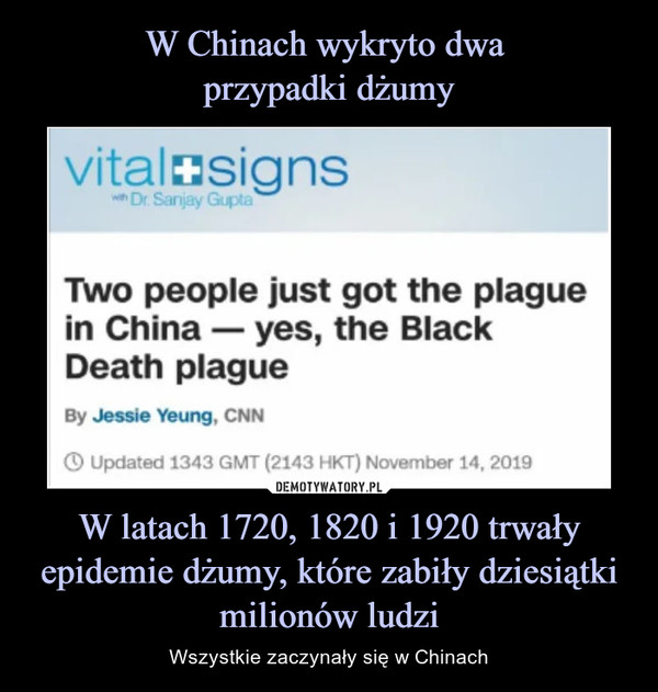 W latach 1720, 1820 i 1920 trwały epidemie dżumy, które zabiły dziesiątki milionów ludzi – Wszystkie zaczynały się w Chinach 