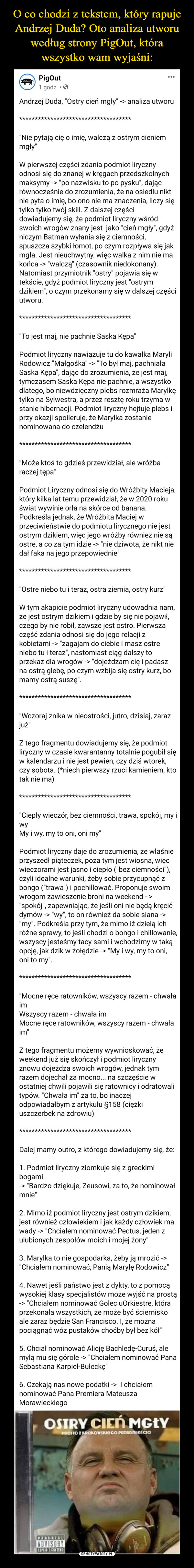 O co chodzi z tekstem, który rapuje Andrzej Duda? Oto analiza utworu według strony PigOut, która wszystko wam wyjaśni: