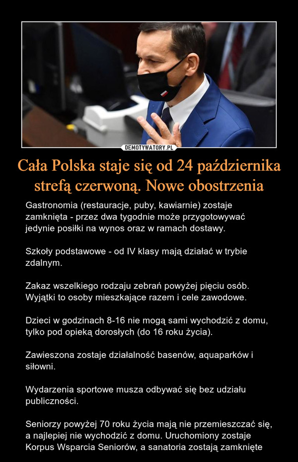 Cała Polska staje się od 24 października strefą czerwoną. Nowe obostrzenia