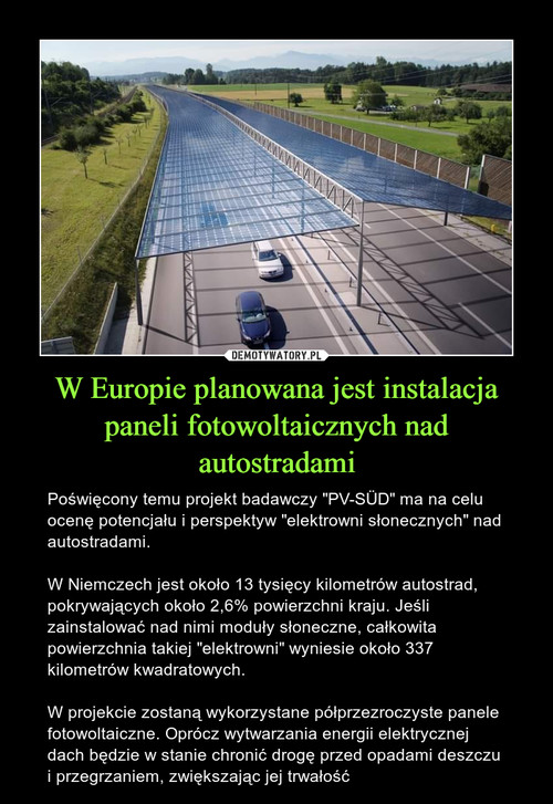 W Europie planowana jest instalacja paneli fotowoltaicznych nad autostradami