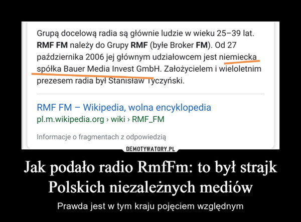 Jak podało radio RmfFm: to był strajk Polskich niezależnych mediów