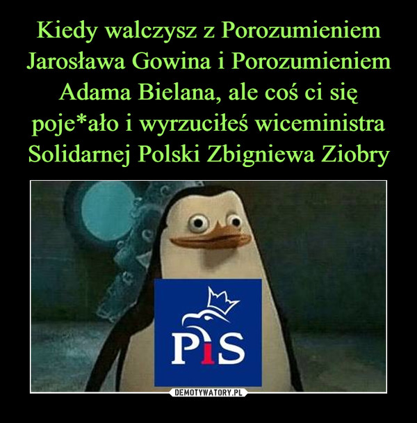 Kiedy walczysz z Porozumieniem Jarosława Gowina i Porozumieniem Adama Bielana, ale coś ci się poje*ało i wyrzuciłeś wiceministra Solidarnej Polski Zbigniewa Ziobry