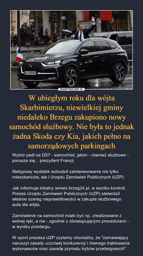 W ubiegłym roku dla wójta Skarbimierzu, niewielkiej gminy niedaleko Brzegu zakupiono nowy samochód służbowy. Nie była to jednak żadna Skoda czy Kia, jakich pełno na samorządowych parkingach