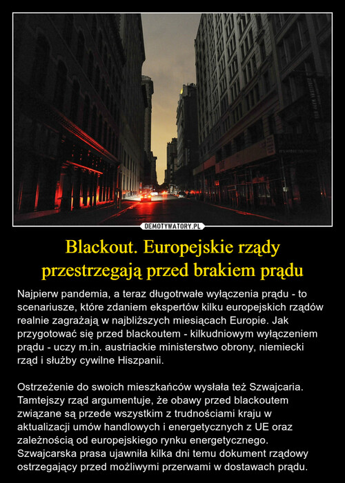 Blackout. Europejskie rządy przestrzegają przed brakiem prądu
