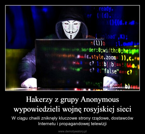 Hakerzy z grupy Anonymous wypowiedzieli wojnę rosyjskiej sieci – W ciągu chwili zniknęły kluczowe strony rządowe, dostawców Internetu i propagandowej telewizji 