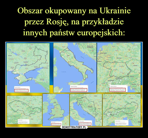 Obszar okupowany na Ukrainie
przez Rosję, na przykładzie
innych państw europejskich: