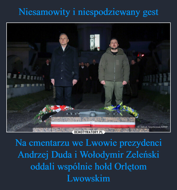Na cmentarzu we Lwowie prezydenci Andrzej Duda i Wołodymir Zeleński oddali wspólnie hołd Orlętom Lwowskim –  
