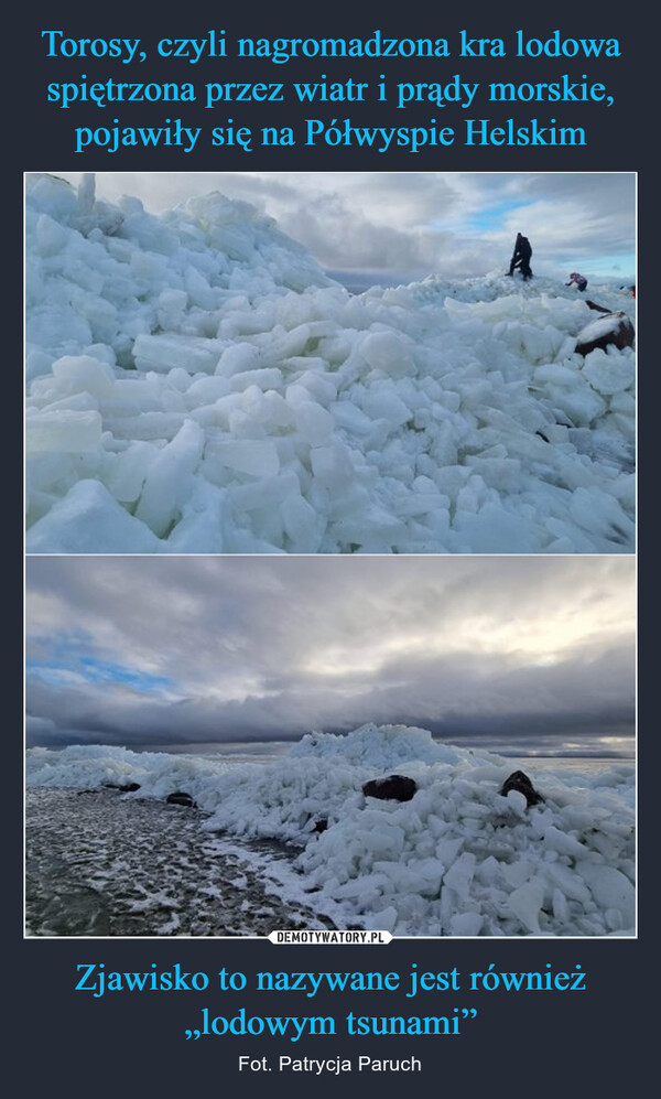 Torosy, czyli nagromadzona kra lodowa spiętrzona przez wiatr i prądy morskie, pojawiły się na Półwyspie Helskim Zjawisko to nazywane jest również „lodowym tsunami”